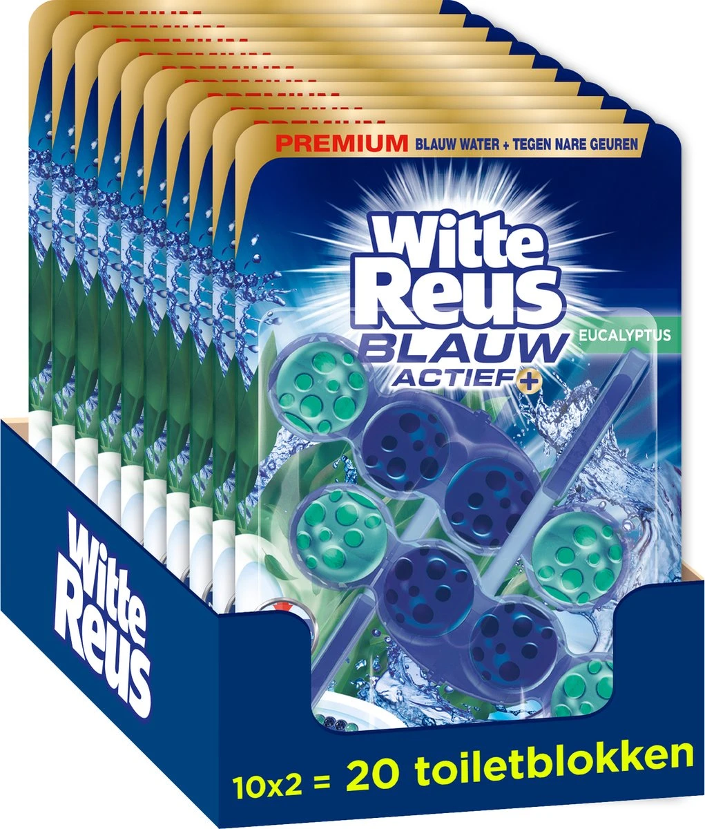 Witte Reus Blauw Actief Toiletblok - Eucalyptus - WC Blokjes Voordeelverpakking - 20 Stuks 3 Witte Reus Blauw Actief Toiletblok - Eucalyptus - WC Blokjes Voordeelverpakking - 20 Stuks