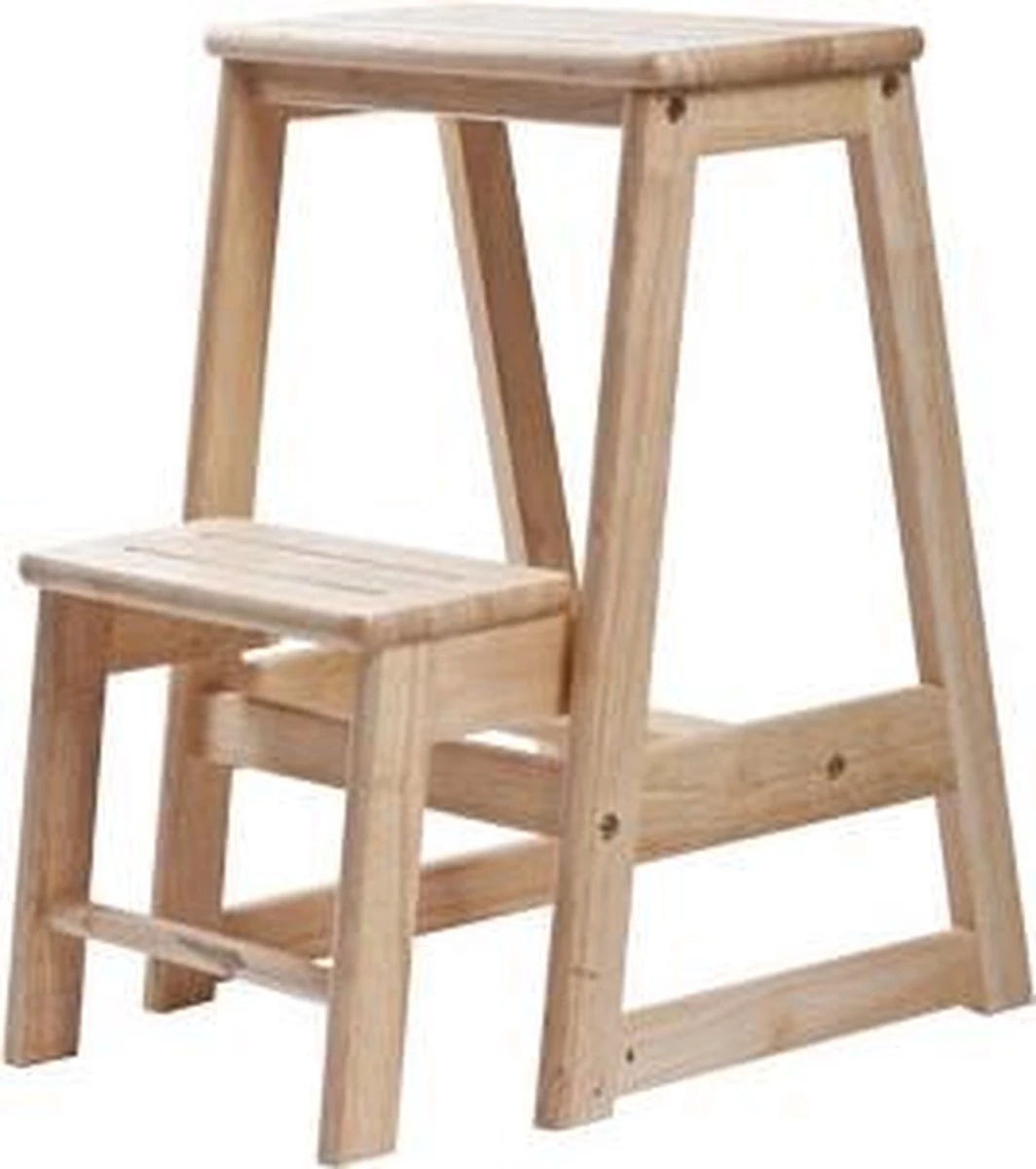 Opstapkruk 2 Treden - Hout 38x48xh54cm 3 Opstapkruk 2 Treden - Hout 38x48xh54cm