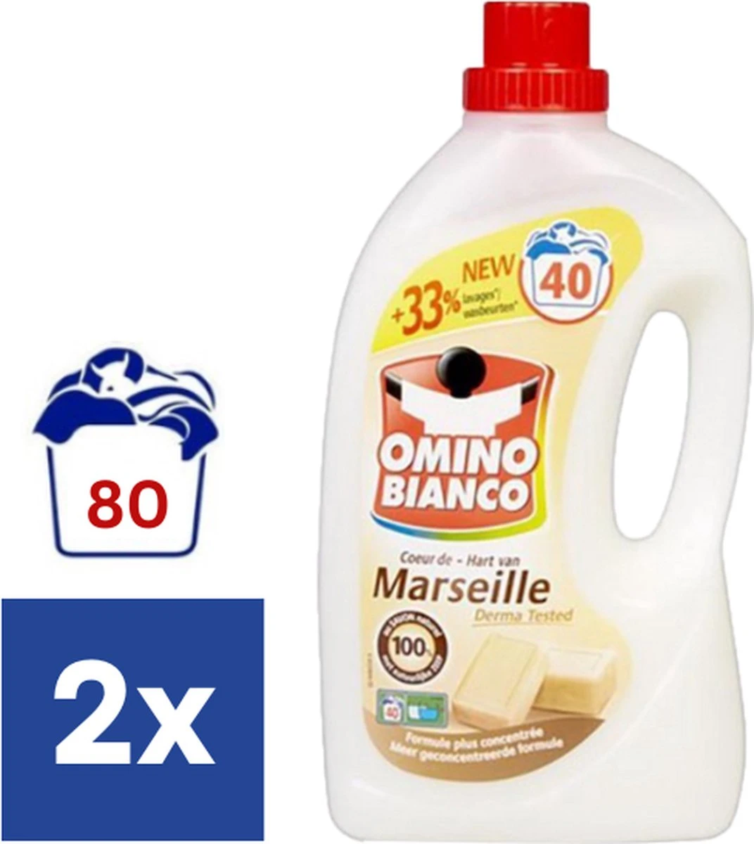 Omino Bianco Hart Van Marseille Vloeibaar Wasmiddel - 2 X 2l (80 Wasbeurten) 3 Omino Bianco Hart Van Marseille Vloeibaar Wasmiddel - 2 X 2l (80 Wasbeurten)