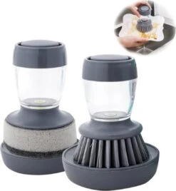 Afwasborstel Met Zeepdispenser – Met 3 Verschillende Opzet Stukken – Inclusief Houder – Grijs – Afwas Borstel Zeepreservoir – Zeep Handborstel – Doseerpomp – Afwasmiddel Dispenser – Navulbaar -Schoonmaakartikelen Winkel 1107x1200 2