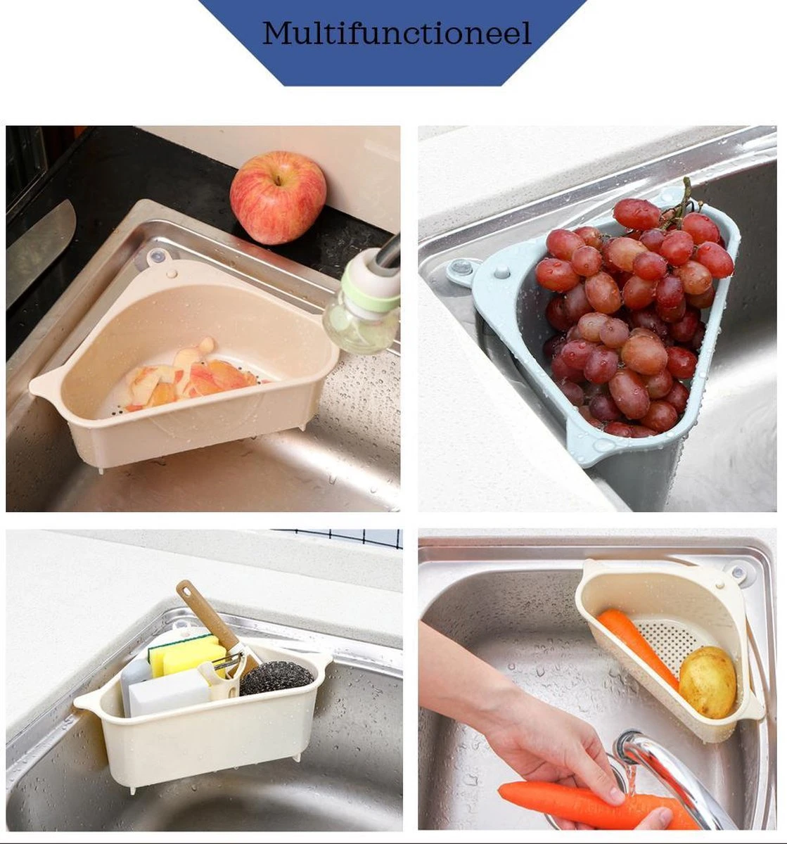 Cless - Gootsteenzeef – Grijs Zeef – Gootsteen Afvalbakje – Opvangbakje – Spoelbak – Afdruipbakje 5 Cless - Gootsteenzeef – Grijs Zeef – Gootsteen Afvalbakje – Opvangbakje – Spoelbak – Afdruipbakje - Afbeelding 3