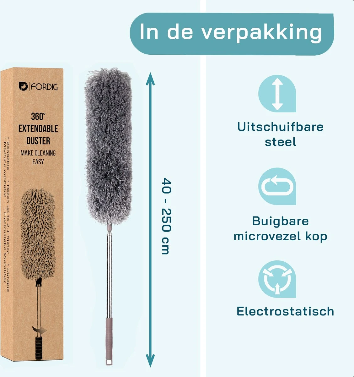 ForDig Telescopische Plumeau Microvezel - Duster Met Telescoopsteel Uitschuifbaar Tot 250 Cm - Wasbaar - 360 Graden Draaibaar 7 ForDig Telescopische Plumeau Microvezel - Duster Met Telescoopsteel Uitschuifbaar Tot 250 Cm - Wasbaar - 360 Graden Draaibaar - Afbeelding 5