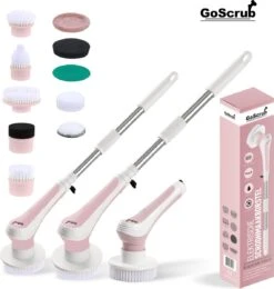GoScrub® Elektrische Schoonmaakborstel – Elektrische Schrobber - Schrobborstel – Voor Badkamer Of Keuken – Schrobber Met Steel – Luiwagen – Polijstmachine - Roze