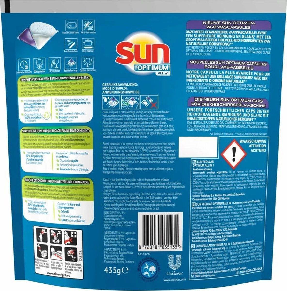 SUN® Sun Optimum All-in 1 Regular Capsules - 30 Vaatwastabletten - Maandbox 4 SUN® Sun Optimum All-in 1 Regular Capsules - 30 Vaatwastabletten - Maandbox - Afbeelding 2