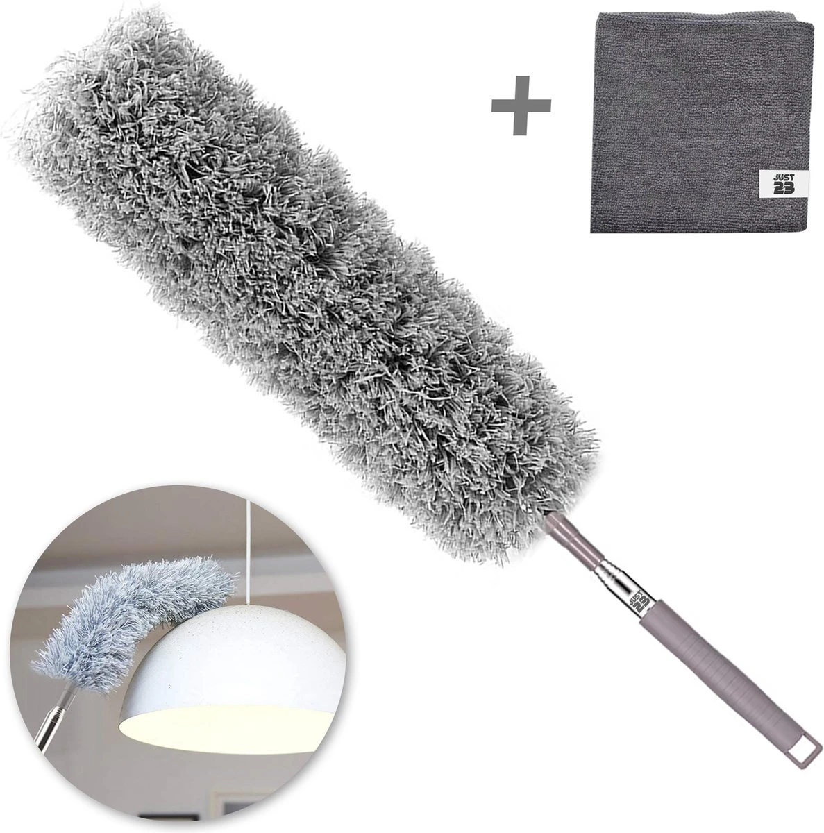 JUST23 Plumeau Uitschuifbaar Met Telescoopsteel – 60 Tot 140 Cm – Ragebol – Stoffer – Duster – Grijs – Incl. Microfiber Doek 3 JUST23 Plumeau Uitschuifbaar Met Telescoopsteel – 60 Tot 140 Cm – Ragebol – Stoffer – Duster – Grijs – Incl. Microfiber Doek