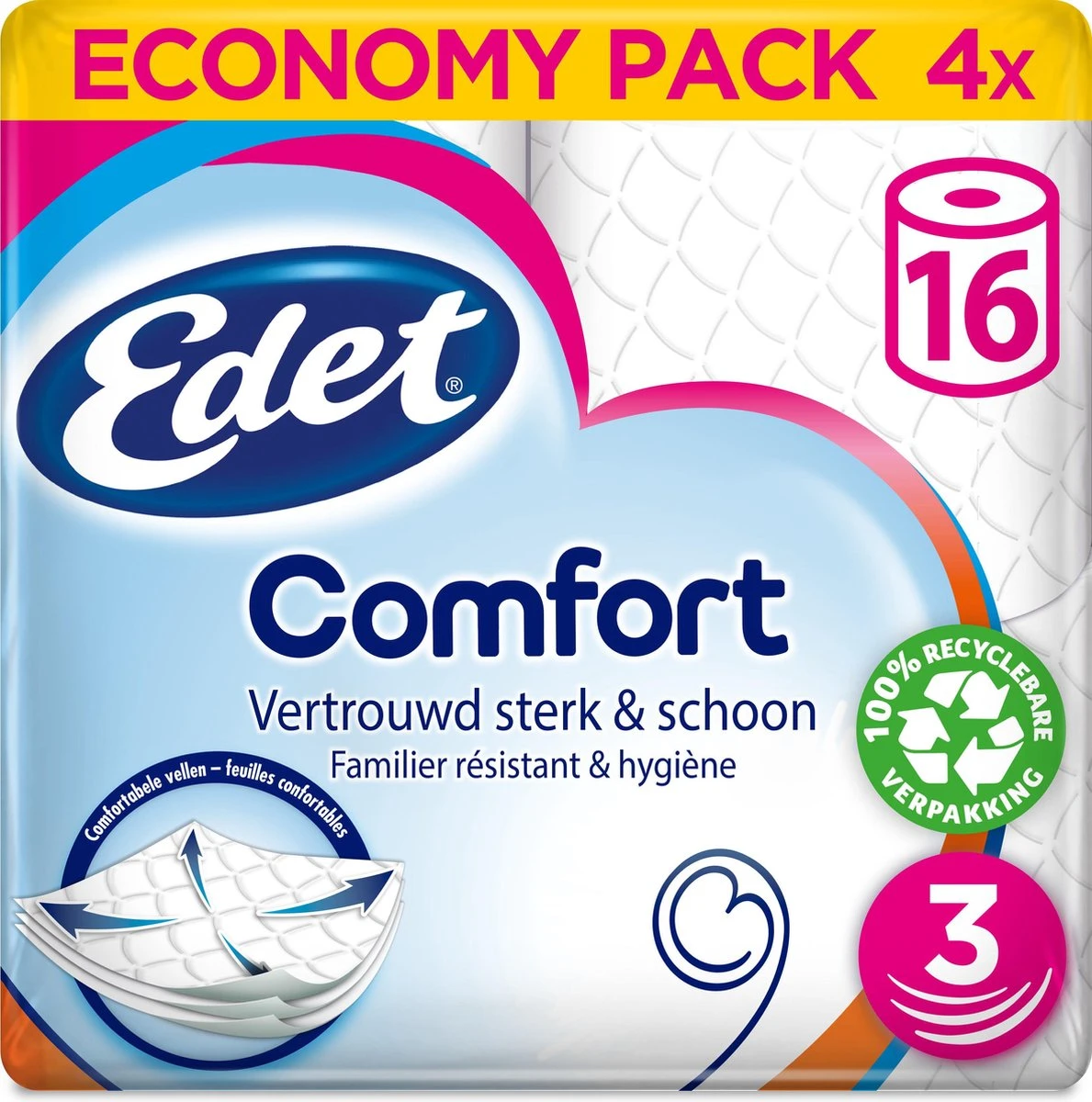 Edet Comfort - 3-laags Wc Papier - 64 Rollen 3 Edet Comfort - 3-laags Wc Papier - 64 Rollen