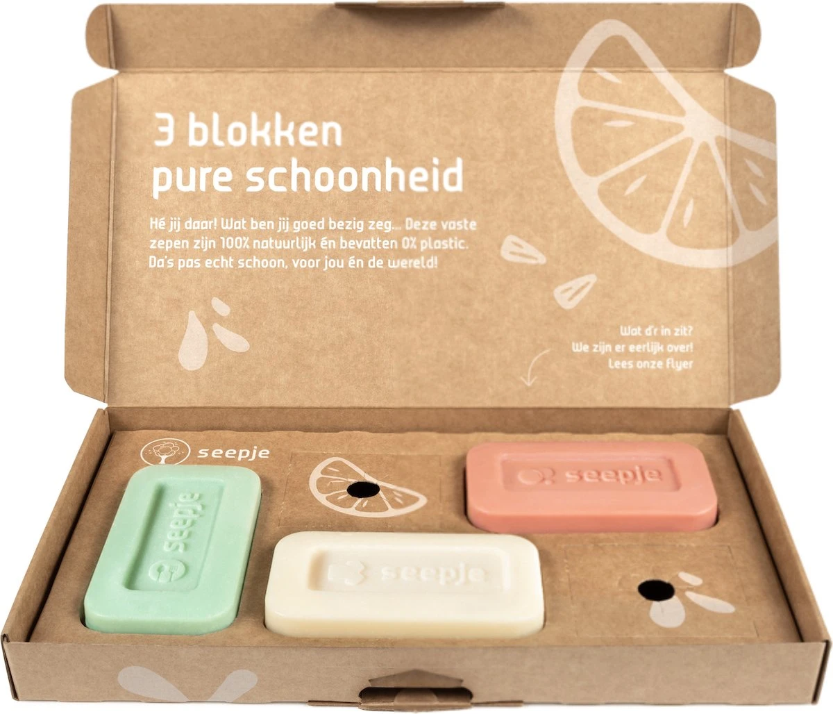 Seepje Zeepvariatie - Hand- En Lichaamszeep - Waszeep - Afwaszeep - Natuurlijke Ingredienten - 0% Plastic 3 Seepje Zeepvariatie - Hand- En Lichaamszeep - Waszeep - Afwaszeep - Natuurlijke Ingredienten - 0% Plastic