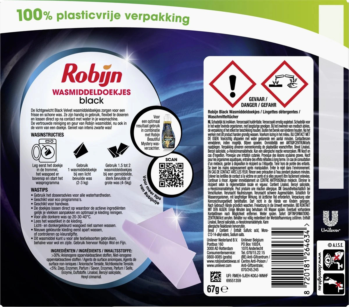 Robijn Classics Black Velvet Wasmiddeldoekjes - 4 X 16 Wasstrips - Voordeelverpakking 5 Robijn Classics Black Velvet Wasmiddeldoekjes - 4 X 16 Wasstrips - Voordeelverpakking - Afbeelding 3