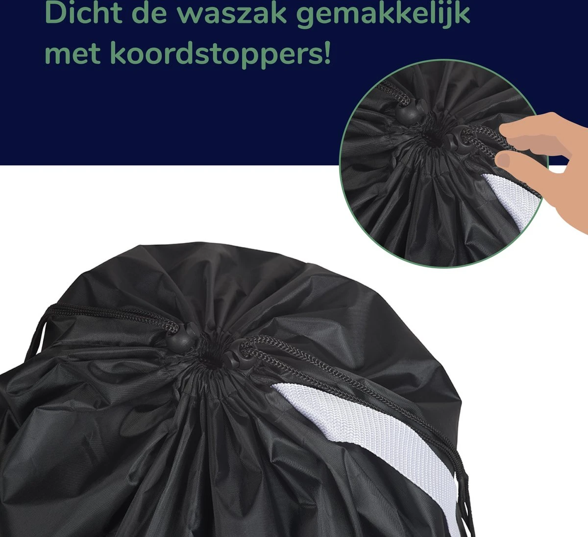 Wonair - Waszak Groot - 60x90cm - Zwart - Met Trekkoord En Draagband 4 Wonair - Waszak Groot - 60x90cm - Zwart - Met Trekkoord En Draagband - Afbeelding 2