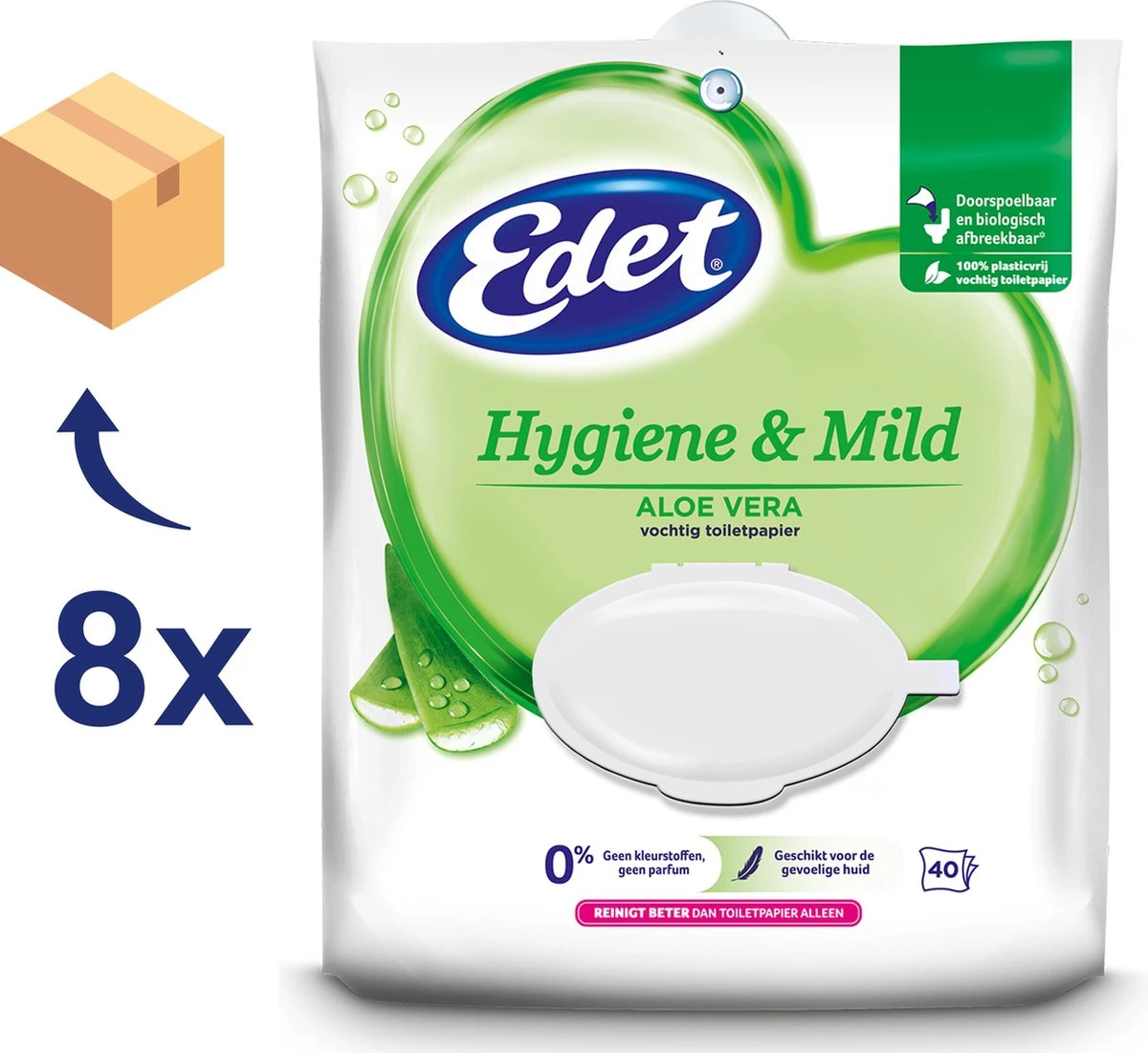 Edet Aloe Vera Vochtig Toiletpapier - 8 X 40 Stuks - Halfjaar Voorraad 5 Edet Aloe Vera Vochtig Toiletpapier - 8 X 40 Stuks - Halfjaar Voorraad - Afbeelding 3
