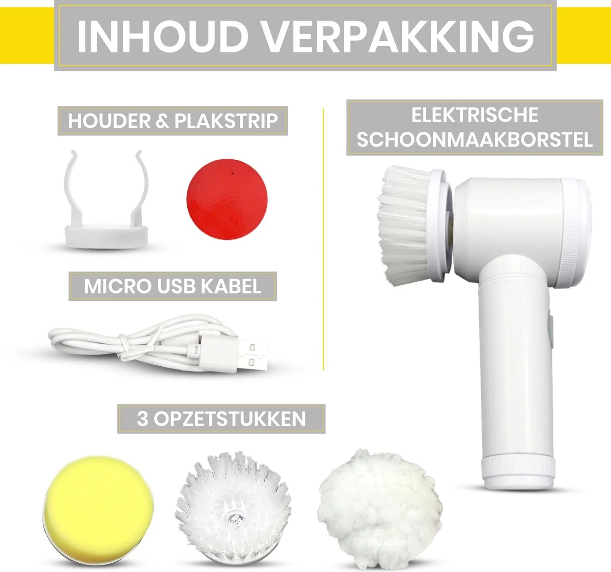 Lenga Elektrische Schoonmaakborstel - 5 In 1 Borstel - Oplaadbaar - Wasborstel - Schoonmaakmiddelen - Schrobborstels 4 Lenga Elektrische Schoonmaakborstel - 5 In 1 Borstel - Oplaadbaar - Wasborstel - Schoonmaakmiddelen - Schrobborstels - Afbeelding 2