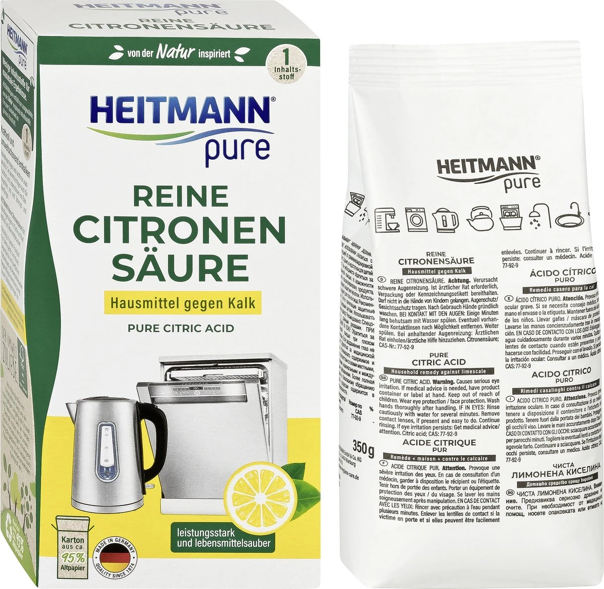 HEITMANN Pure Ontkalker- Citroenzuur Ontkalker, Natuurvriendelijke Kalkreiniger Voor Een Hygiënische Reiniging - Poeder, 1x 350 G 4 HEITMANN Pure Ontkalker- Citroenzuur Ontkalker, Natuurvriendelijke Kalkreiniger Voor Een Hygiënische Reiniging - Poeder, 1x 350 G - Afbeelding 2
