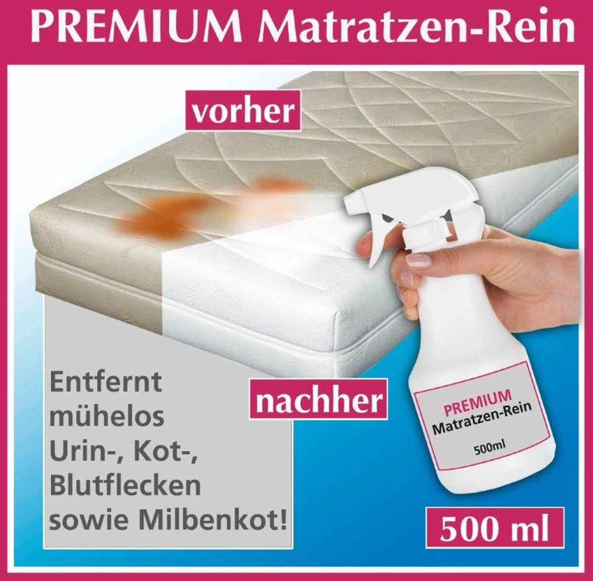 Merkloos Matrasreiniger - Matras Schoon - Anti-mijt - 500ml 4 Merkloos Matrasreiniger - Matras Schoon - Anti-mijt - 500ml - Afbeelding 2