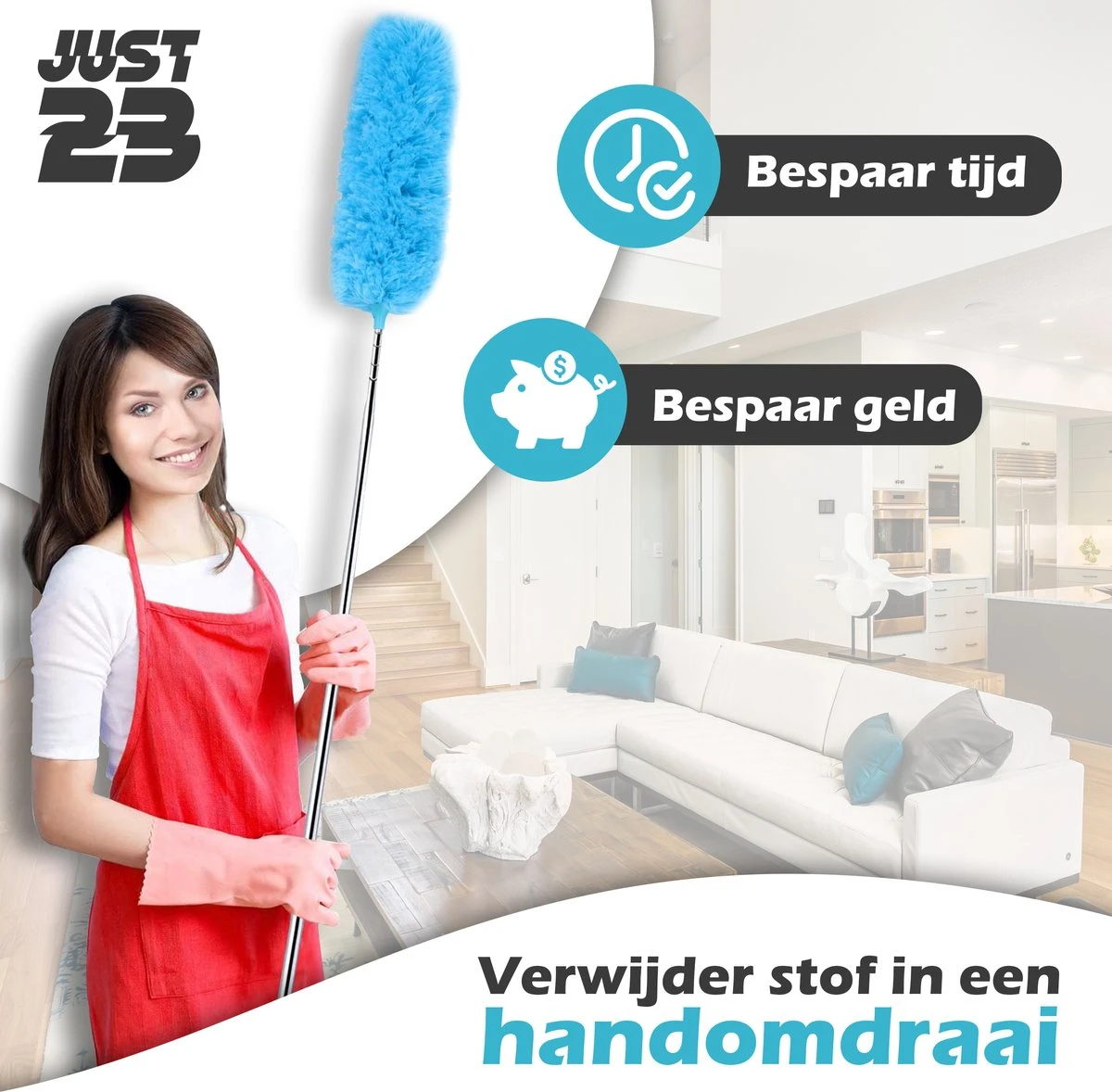 JUST23 Plumeau Uitschuifbaar Met Telescoopsteel – 60 Tot 140 Cm – Ragebol – Stoffer – Duster - Blauw - Incl. Microfiber Doek 8 JUST23 Plumeau Uitschuifbaar Met Telescoopsteel – 60 Tot 140 Cm – Ragebol – Stoffer – Duster - Blauw - Incl. Microfiber Doek - Afbeelding 6