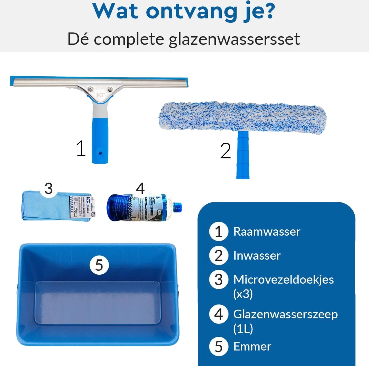 KT CLEANING - Raamwisser - Ramen Wassen Set Met Emmer - Ramen Wassen - Raamtrekker - Microvezeldoekjes 4 KT CLEANING - Raamwisser - Ramen Wassen Set Met Emmer - Ramen Wassen - Raamtrekker - Microvezeldoekjes - Afbeelding 3