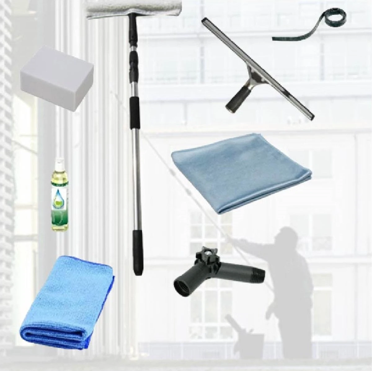 Telescoopsteel Ramenwassen Raamwisser Met Telescoopsteel Ramenwassen Pulex + Inwasser 4 Meter Luxe Met Hoekstuk