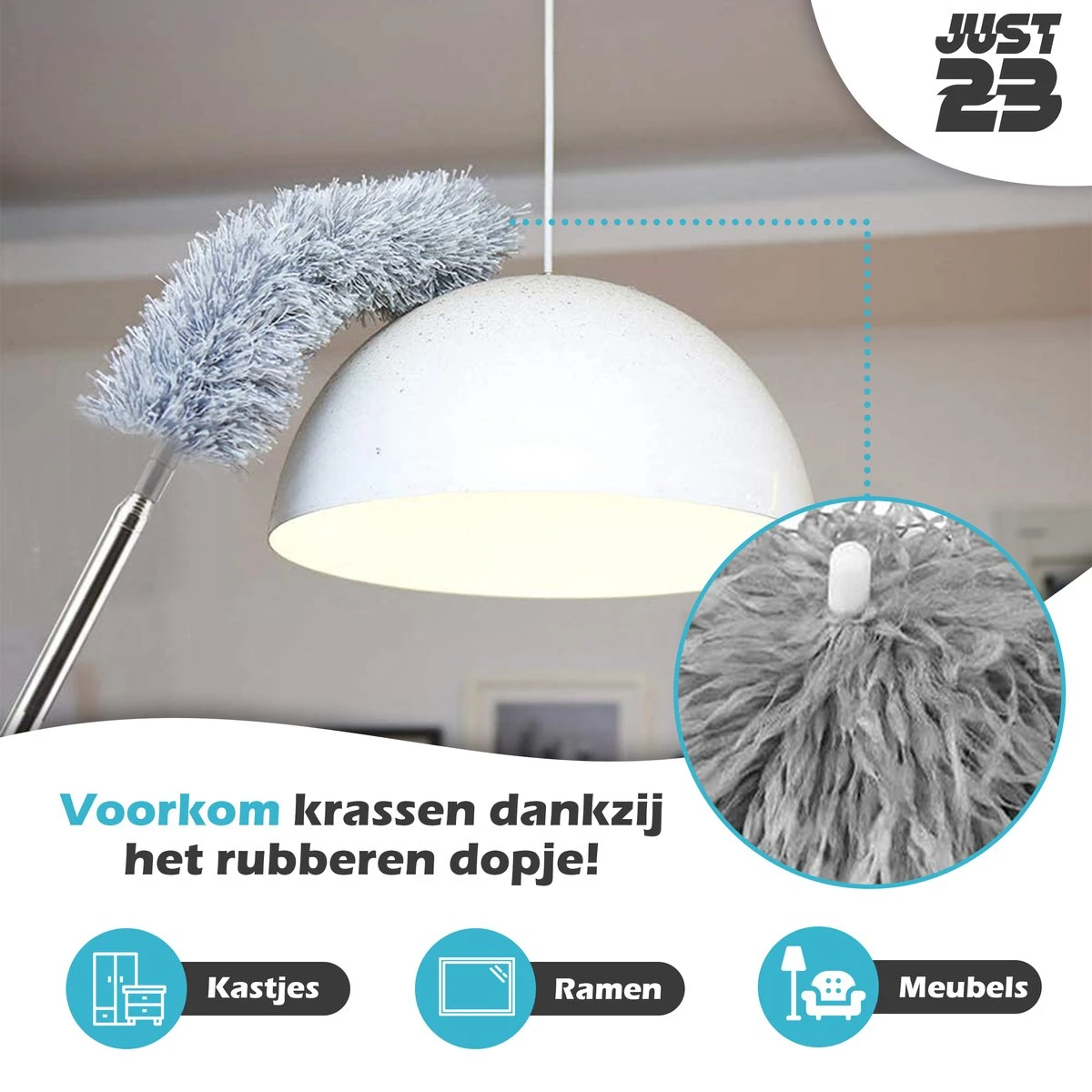 JUST23 Plumeau Uitschuifbaar Met Telescoopsteel – 60 Tot 140 Cm – Ragebol – Stoffer – Duster – Grijs – Incl. Microfiber Doek 7 JUST23 Plumeau Uitschuifbaar Met Telescoopsteel – 60 Tot 140 Cm – Ragebol – Stoffer – Duster – Grijs – Incl. Microfiber Doek - Afbeelding 5