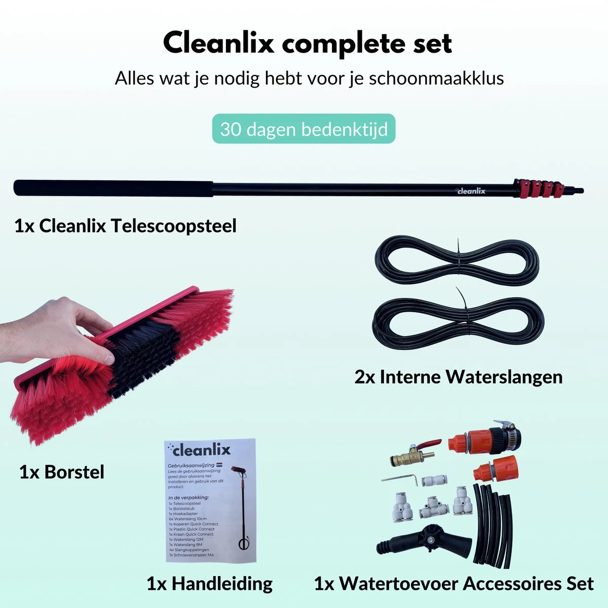 Cleanlix Telescoopsteel Met Borstel - Met Waterdoorvoer - Telescopische Wasborstel - Ramenwassen - Uitschuifbaar Tot 7,2 Meter 7 Cleanlix Telescoopsteel Met Borstel - Met Waterdoorvoer - Telescopische Wasborstel - Ramenwassen - Uitschuifbaar Tot 7,2 Meter - Afbeelding 5