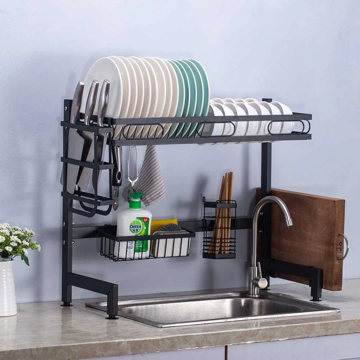 Afdruiprek Voor Boven Gootsteen - Keukenhulp - Keukenrek - Industriële Look - Bordenrek 4 Afdruiprek Voor Boven Gootsteen - Keukenhulp - Keukenrek - Industriële Look - Bordenrek - Afbeelding 2