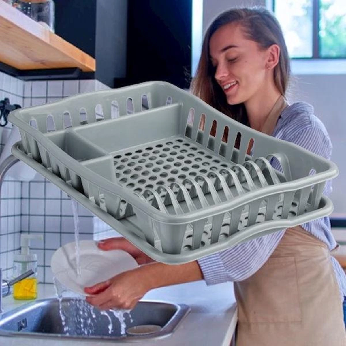 Merkloos Decopatent® Afdruiprek Voor Afwas - Afdruiprekje Met Lekbak - Kunststof Afdruipmat - Afwassen Borden & Bestek - 32.5x49x9 - Grijs 5 Merkloos Decopatent® Afdruiprek Voor Afwas - Afdruiprekje Met Lekbak - Kunststof Afdruipmat - Afwassen Borden & Bestek - 32.5x49x9 - Grijs - Afbeelding 3