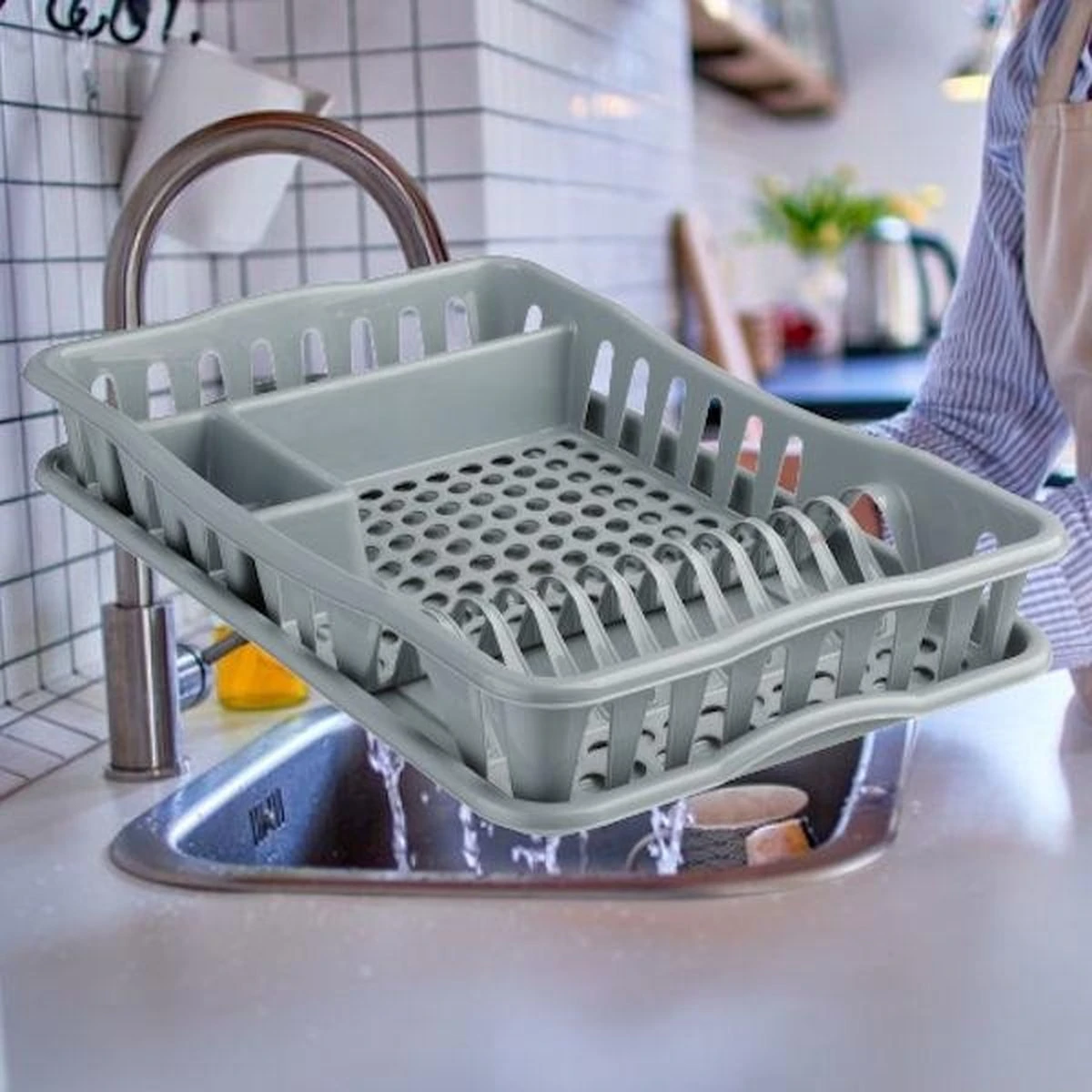 Merkloos Decopatent® Afdruiprek Voor Afwas - Afdruiprekje Met Lekbak - Kunststof Afdruipmat - Afwassen Borden & Bestek - 32.5x49x9 - Grijs 10 Merkloos Decopatent® Afdruiprek Voor Afwas - Afdruiprekje Met Lekbak - Kunststof Afdruipmat - Afwassen Borden & Bestek - 32.5x49x9 - Grijs - Afbeelding 8