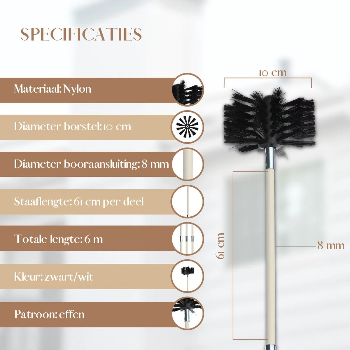 Waay Lifestyle Schoorsteenveegset - Schoorsteenborstel 6 Meter - Schoorsteenreiniger - Schrobborstels - Schoorsteenveger - Flexibele Steel - Geschikt Voor Boormachine - Wit 9 Waay Lifestyle Schoorsteenveegset - Schoorsteenborstel 6 Meter - Schoorsteenreiniger - Schrobborstels - Schoorsteenveger - Flexibele Steel - Geschikt Voor Boormachine - Wit - Afbeelding 7