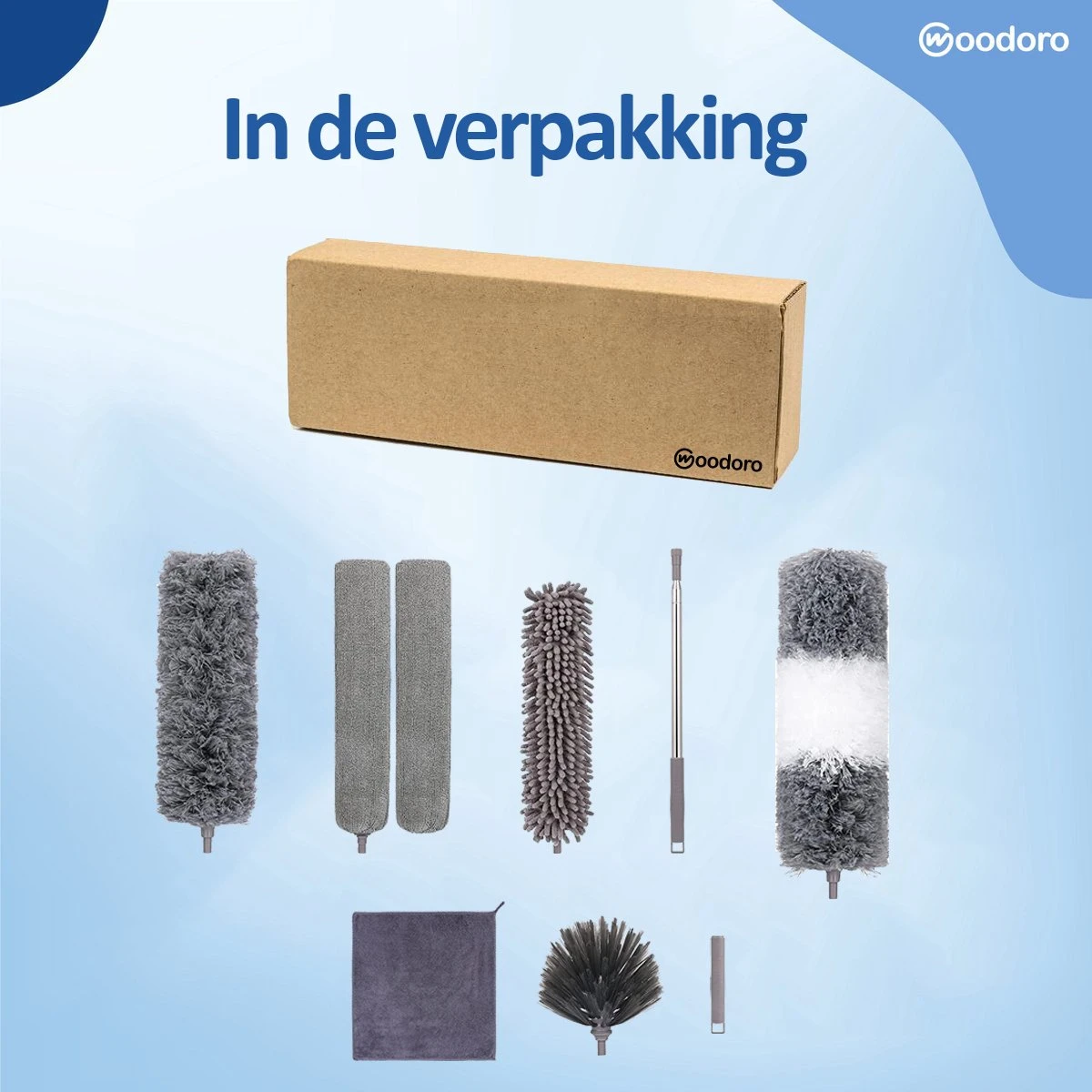 Woodoro Ragebol Uitschuifbaar Complete 9-Delige Set - Verstelbare Telescoopsteel - Plumeau - RVS - Zwart & Grijs 6 Woodoro Ragebol Uitschuifbaar Complete 9-Delige Set - Verstelbare Telescoopsteel - Plumeau - RVS - Zwart & Grijs - Afbeelding 4