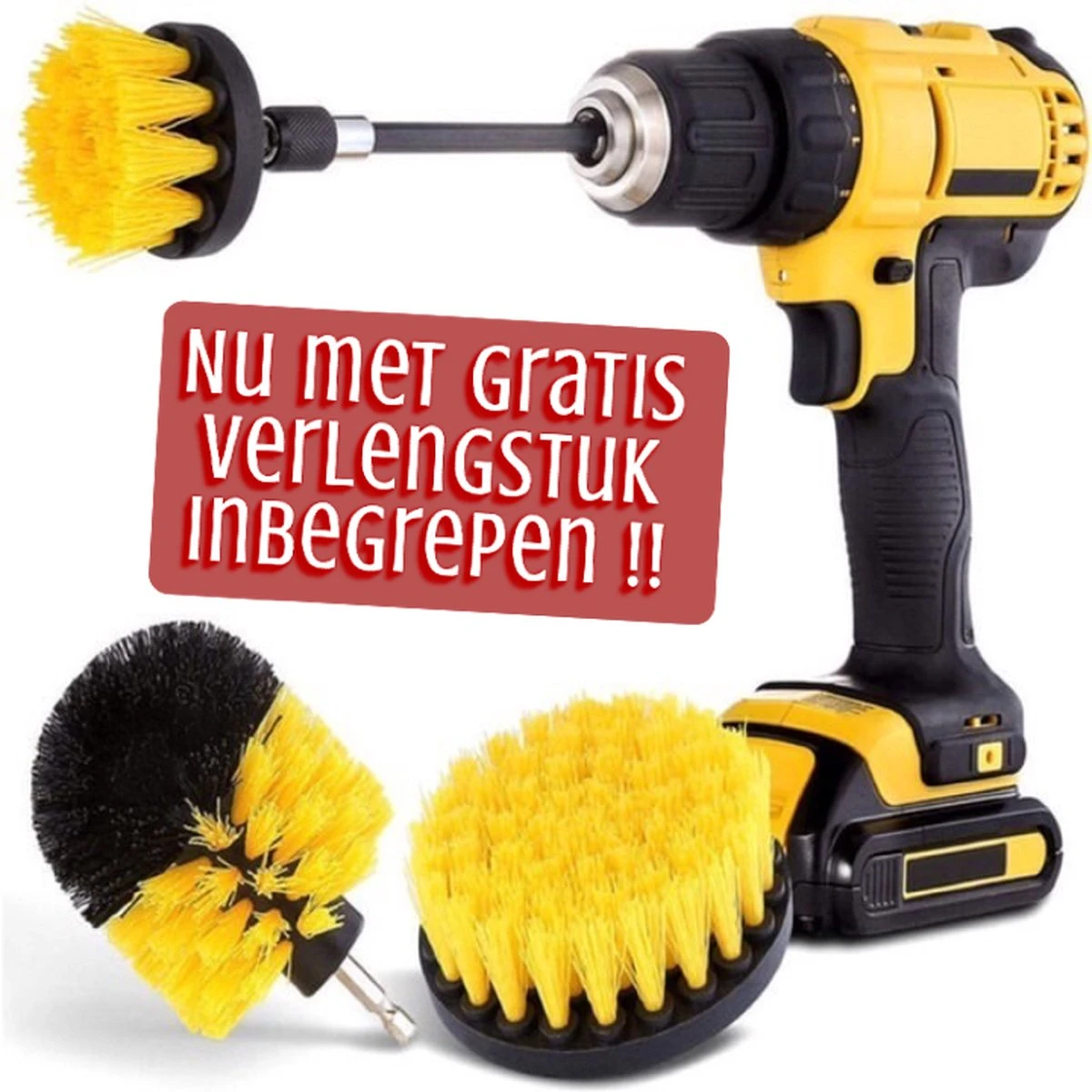 Merkloos 4-delige Borstelset Voor Boormachine - Inclusief Verlengstuk - Opzetborstels - Schrobborstel - Schuurborstel - Schoonmaakborstel - Tapijtreiniger - Brush - Geel - Gratis Verzending 11 Merkloos 4-delige Borstelset Voor Boormachine - Inclusief Verlengstuk - Opzetborstels - Schrobborstel - Schuurborstel - Schoonmaakborstel - Tapijtreiniger - Brush - Geel - Gratis Verzending - Afbeelding 9