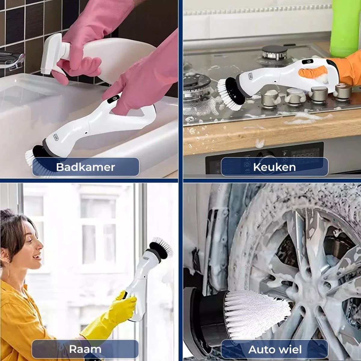 B-care Elektrische Schoonmaakborstel - 4 Opzetstukken - Wasborstel - Poetsmachine - Schrobborstel - Handborstel - Werkborstel - Schrobber - Boorborstel - Schoonmaakmiddelen - Reinigingsborstel 4 B-care Elektrische Schoonmaakborstel - 4 Opzetstukken - Wasborstel - Poetsmachine - Schrobborstel - Handborstel - Werkborstel - Schrobber - Boorborstel - Schoonmaakmiddelen - Reinigingsborstel - Afbeelding 2