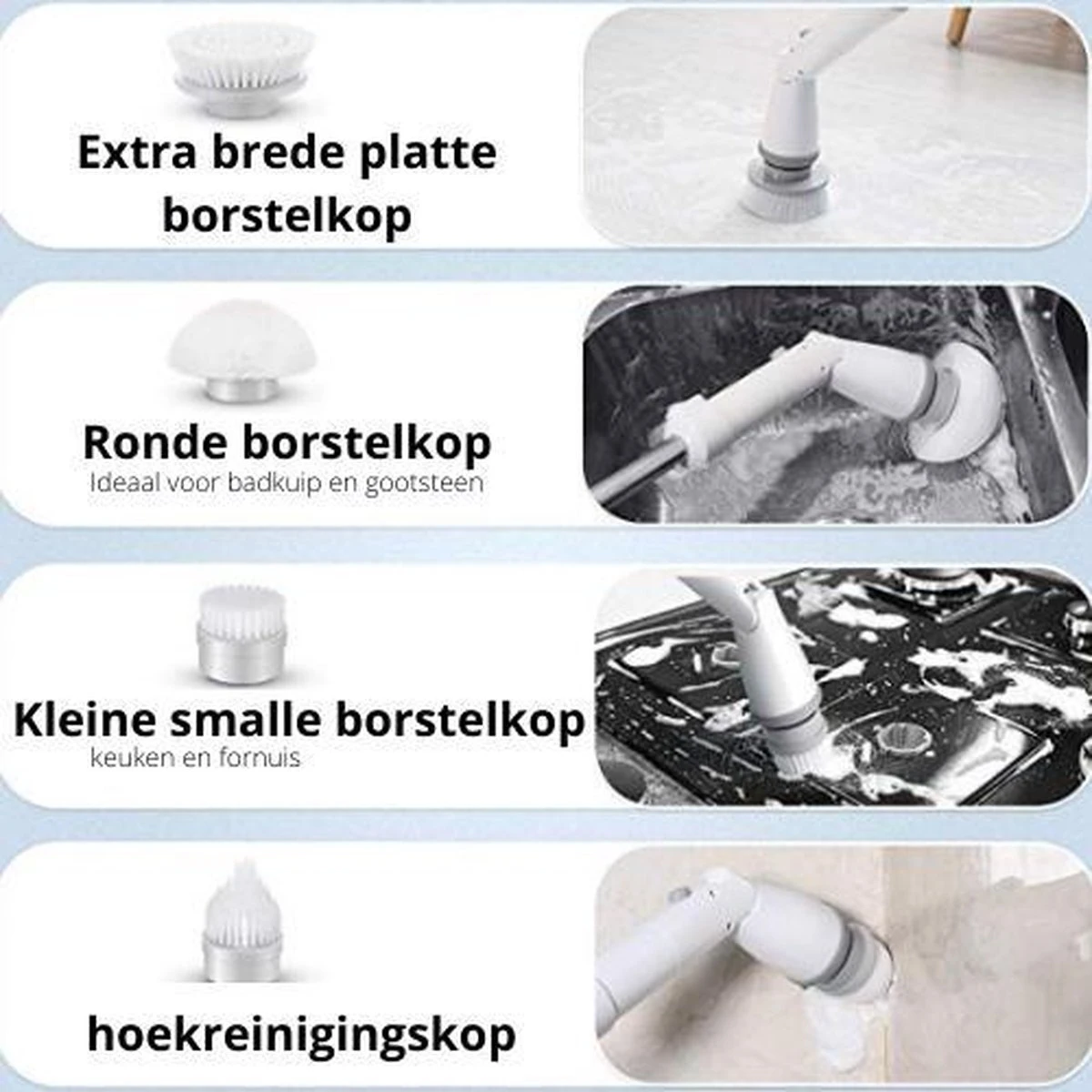 Elektrische Scrubber - Veelzijdige Schrobborstel - Elektrische Schoonmaakborstel - Binnen En Buiten Schoonmaken 6 Elektrische Scrubber - Veelzijdige Schrobborstel - Elektrische Schoonmaakborstel - Binnen En Buiten Schoonmaken - Afbeelding 4