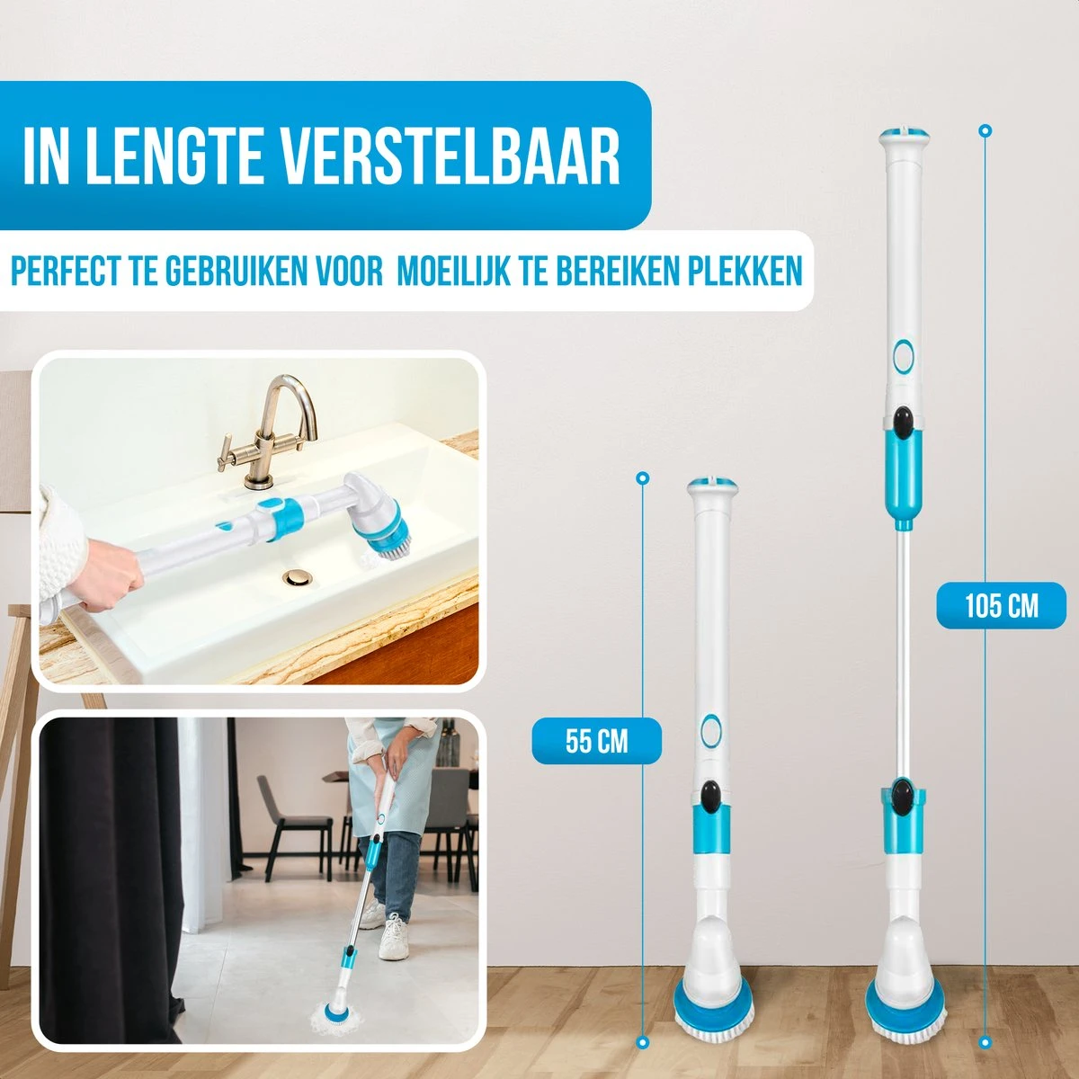 Strex Elektrische Schoonmaakborstel - Draadloze Schrobborstel - Schrobber - 3 Opzetstukken - Telescoopsteel - Poetsmachine Met Krachtige Accu 4 Strex Elektrische Schoonmaakborstel - Draadloze Schrobborstel - Schrobber - 3 Opzetstukken - Telescoopsteel - Poetsmachine Met Krachtige Accu - Afbeelding 2