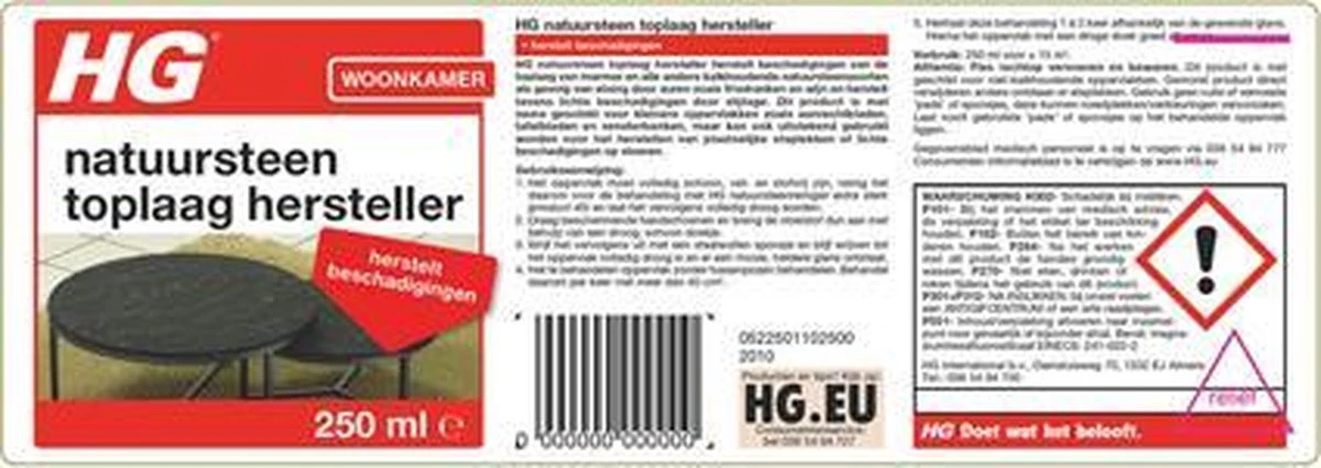 HG Natuursteen Toplaag Hersteller - 250 Ml - Herstelt Beschadigingen - Voor Marmer En Alle Andere Kalkhoudende Natuursteensoort 4 HG Natuursteen Toplaag Hersteller - 250 Ml - Herstelt Beschadigingen - Voor Marmer En Alle Andere Kalkhoudende Natuursteensoort - Afbeelding 2