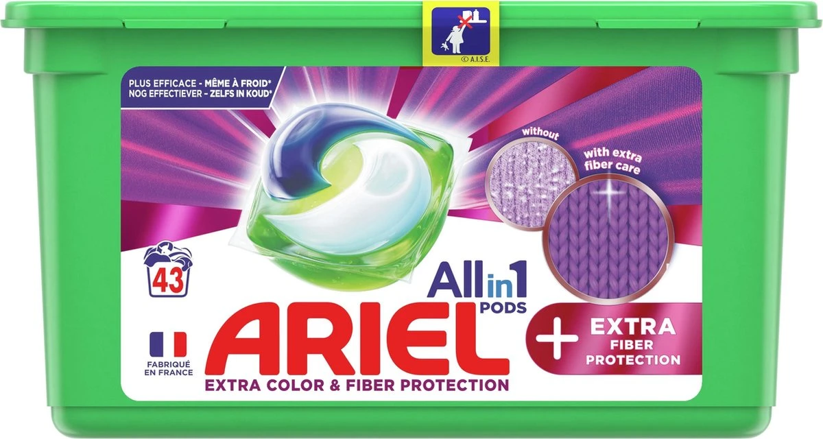Ariel All In 1 Wasmiddel Pods +Vezelbescherming - 3x43 Wasbeurten - Voordeelverpakking 4 Ariel All In 1 Wasmiddel Pods +Vezelbescherming - 3x43 Wasbeurten - Voordeelverpakking - Afbeelding 2