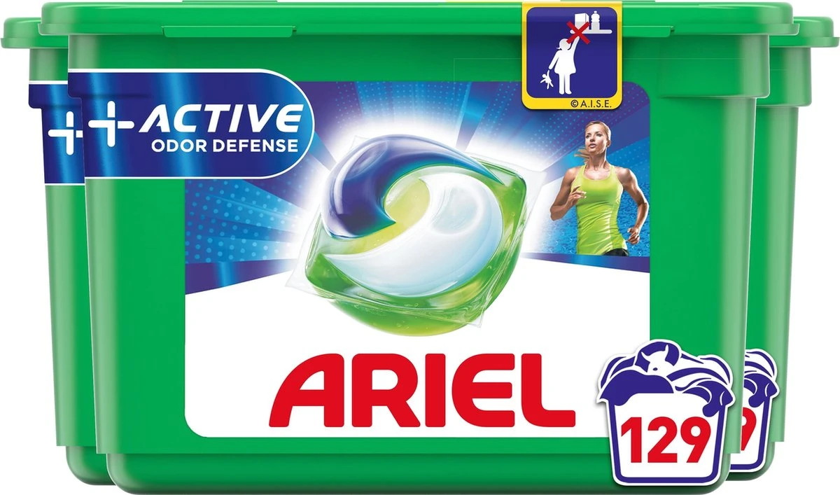 Ariel All In 1 Wasmiddel Pods + Actieve Geurbestrijding - 3x43 Wasbeurten - Voordeelverpakking 3 Ariel All In 1 Wasmiddel Pods + Actieve Geurbestrijding - 3x43 Wasbeurten - Voordeelverpakking