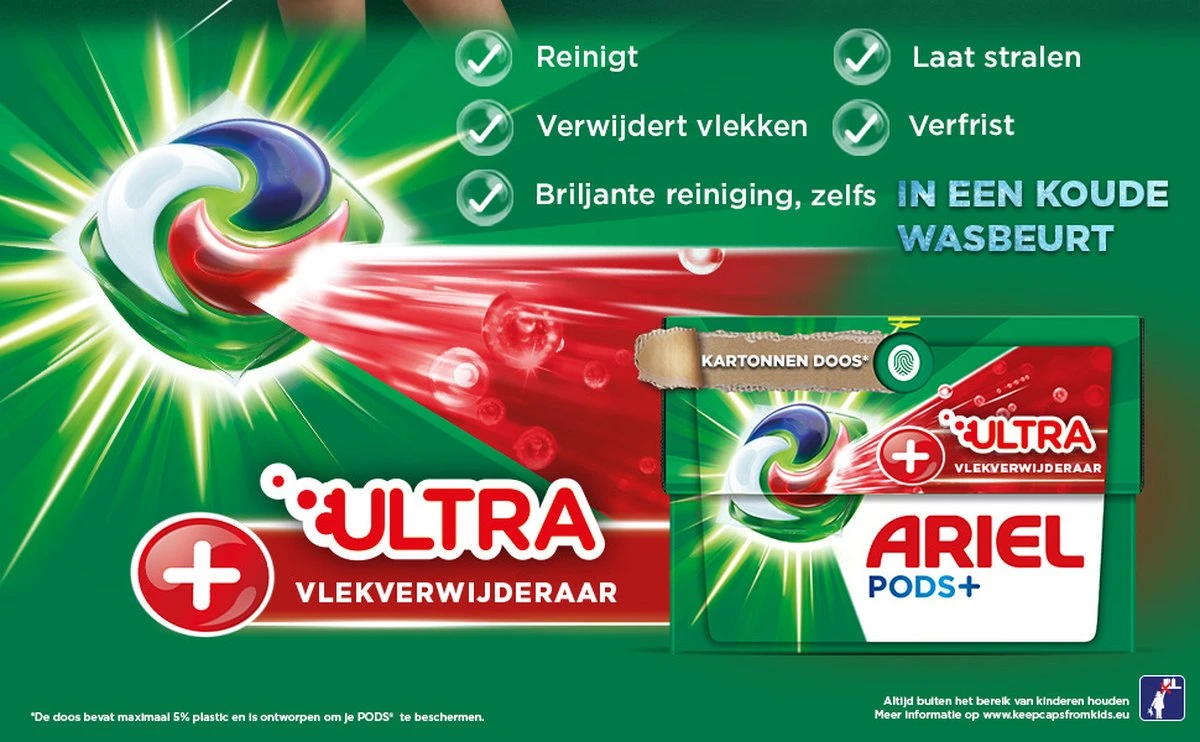 Ariel Wasmiddel Pods + Ultra Vlekverwijderaar - 4 X 28 Wasbeurten - Voordeelverpakking 4 Ariel Wasmiddel Pods + Ultra Vlekverwijderaar - 4 X 28 Wasbeurten - Voordeelverpakking - Afbeelding 2