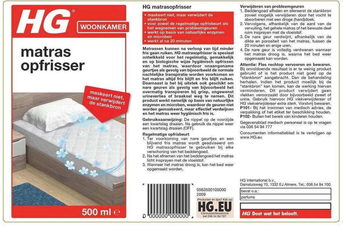 HG Matrasopfrisser - 500ml - Maskeert Niet, Maar Neemt De Bron Weg - Geeft Snel Een Fris Matras 4 HG Matrasopfrisser - 500ml - Maskeert Niet, Maar Neemt De Bron Weg - Geeft Snel Een Fris Matras - Afbeelding 2
