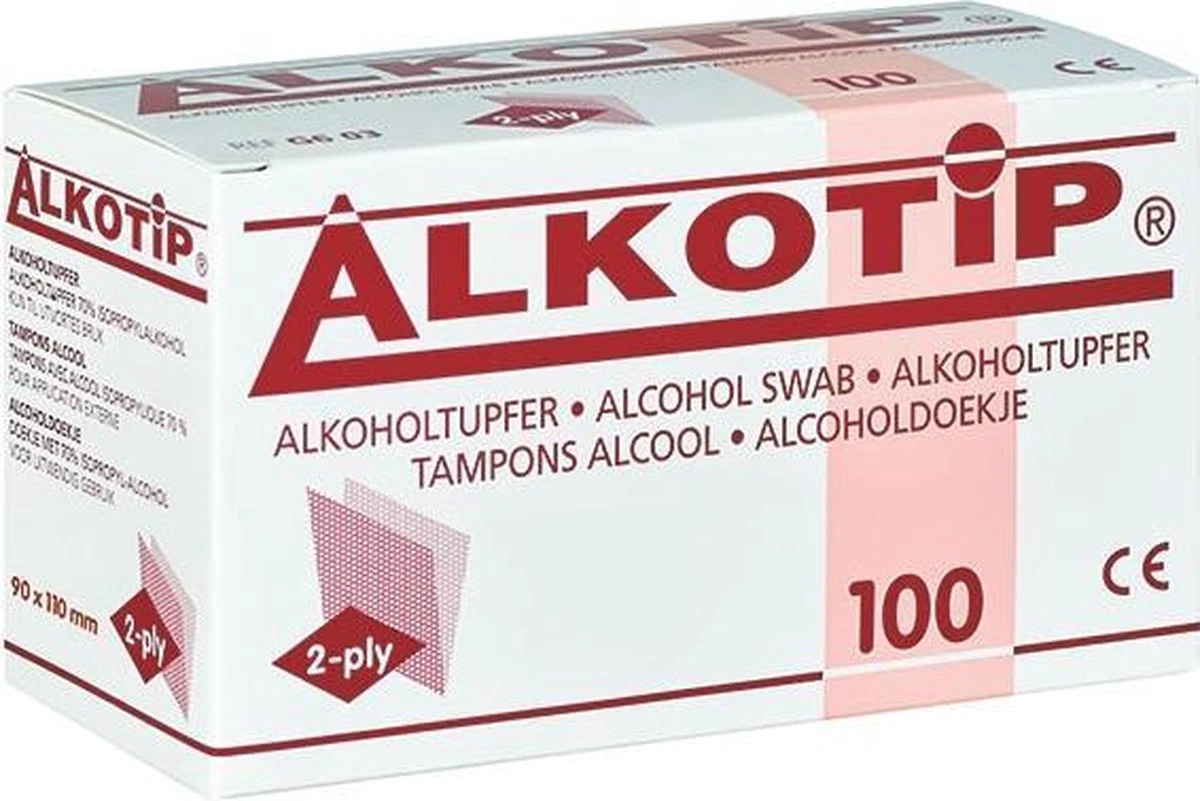 Alcoholdoekjes 90x110mm, 100 Stuks 3 Alcoholdoekjes 90x110mm, 100 Stuks