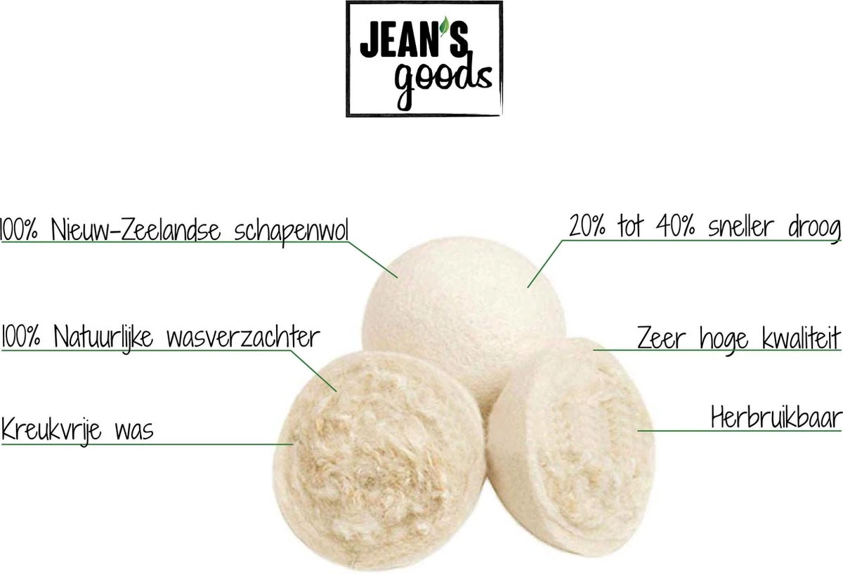 Jean's Goods Drogerballen - Droogballen - Wasdrogerballen - Wasdroger Ballen - Wasbol - Wasbollen - Wasballen - Energiebesparende Producten - Energiebesparend - Duurzaam Cadeau - RWS Wol - Zero Waste - Wasverzachter - Beige - 6 Stuks 5 Jean's Goods Drogerballen - Droogballen - Wasdrogerballen - Wasdroger Ballen - Wasbol - Wasbollen - Wasballen - Energiebesparende Producten - Energiebesparend - Duurzaam Cadeau - RWS Wol - Zero Waste - Wasverzachter - Beige - 6 Stuks - Afbeelding 3