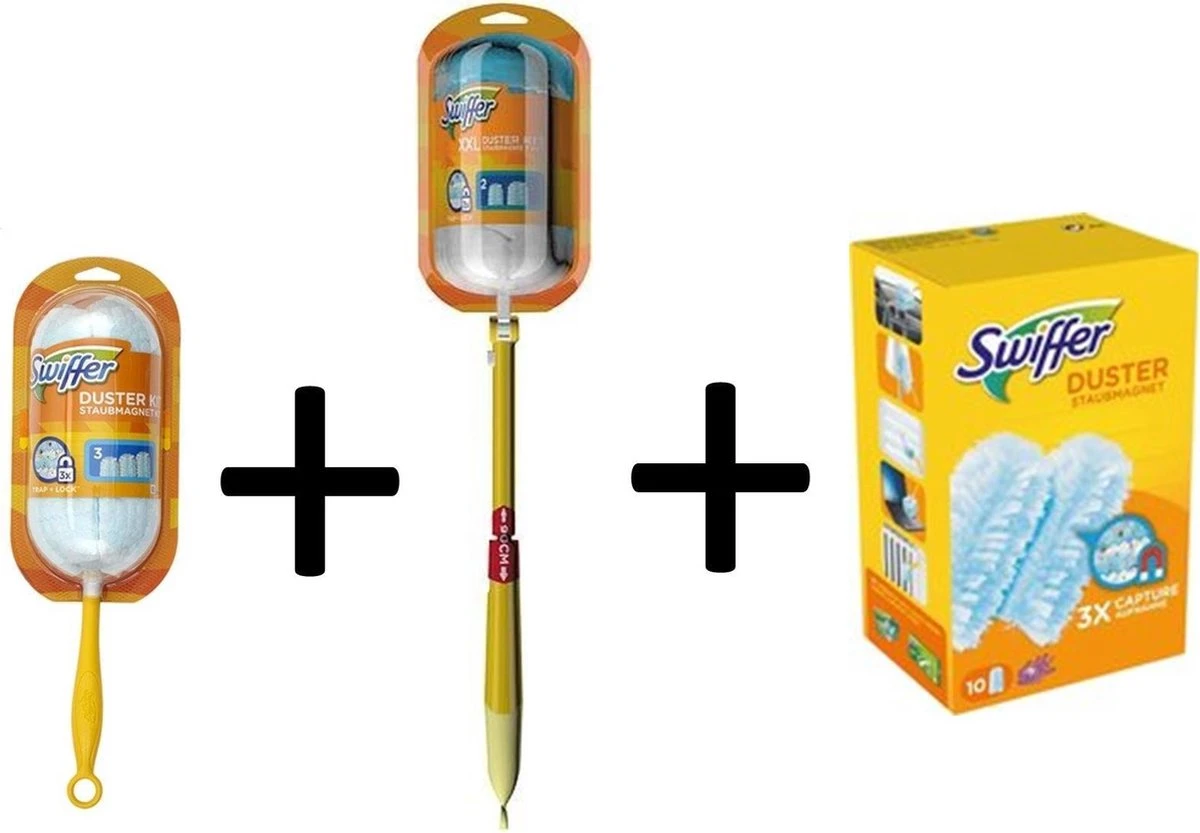 Swiffer Duster + XXL Duster Stofmagneet DELUXE Kit Met 17 Navullingen 3 Swiffer Duster + XXL Duster Stofmagneet DELUXE Kit Met 17 Navullingen