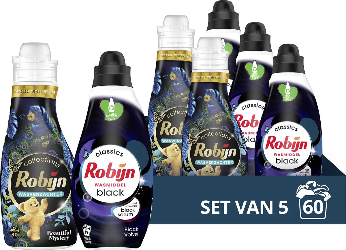 Robijn Robijn Perfect Match Black Velvet & Beautiful Mystery Wasmiddel En Wasverzachter Pakket - 5 Stuks - Voordeelverpakking 3 Robijn Robijn Perfect Match Black Velvet & Beautiful Mystery Wasmiddel En Wasverzachter Pakket - 5 Stuks - Voordeelverpakking