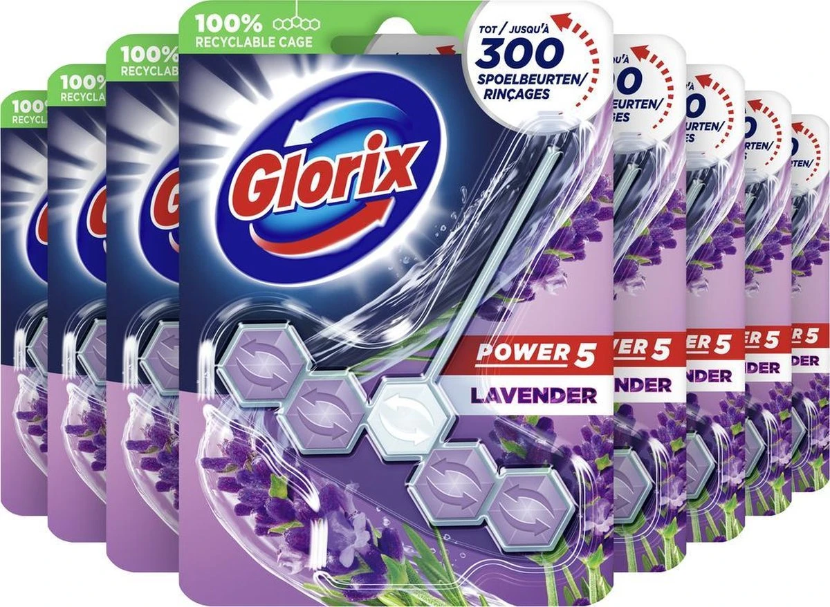 Glorix Power 5 Toiletblokken - Lavendel - 9 Stuks - Voordeelverpakking 3 Glorix Power 5 Toiletblokken - Lavendel - 9 Stuks - Voordeelverpakking