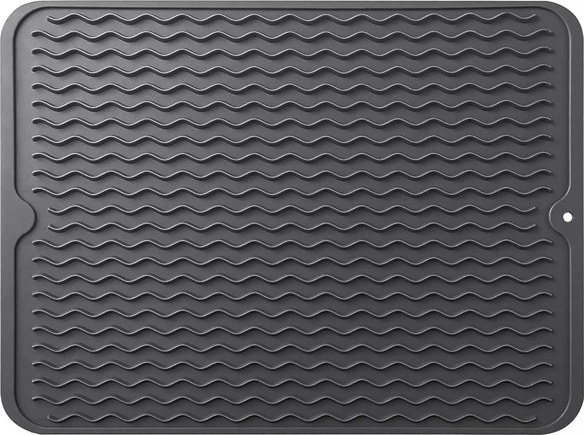 Merkloos Afdruipmat - Pannenonderzetter- Siliconen Mat - Zwart - 30 X 40 CM - Met Ophanggat - Hittebestendig 3 Merkloos Afdruipmat - Pannenonderzetter- Siliconen Mat - Zwart - 30 X 40 CM - Met Ophanggat - Hittebestendig