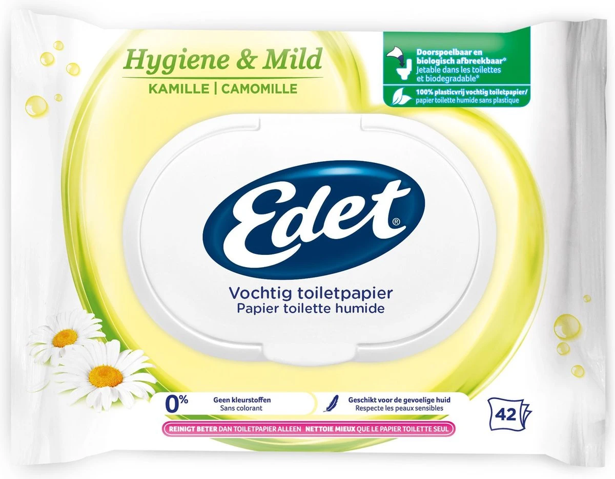 Edet Kamille Vochtig Wc Papier - 7 Stuks - Met Natuurlijke Kamille Extracten 3 Edet Kamille Vochtig Wc Papier - 7 Stuks - Met Natuurlijke Kamille Extracten