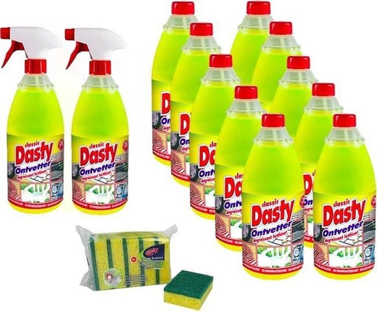 Dasty Ontvetter Voordeelpack: 2x Spuitfles + 10x Navulling+ GRATIS Set Sponzen + 1 Set Schoonmaakhandschoenen 3 Dasty Ontvetter Voordeelpack: 2x Spuitfles + 10x Navulling+ GRATIS Set Sponzen + 1 Set Schoonmaakhandschoenen