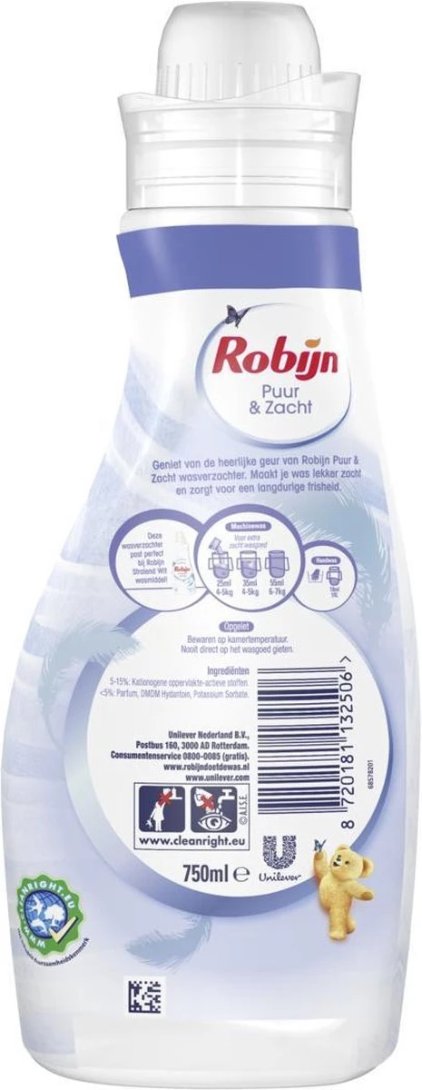 Robijn Puur & Zacht Wasverzachter - 4 X 30 Wasbeurten - Voordeelverpakking 4 Robijn Puur & Zacht Wasverzachter - 4 X 30 Wasbeurten - Voordeelverpakking - Afbeelding 2