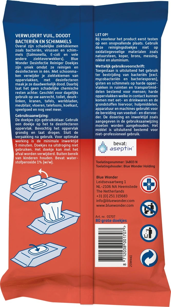Blue Wonder Desinfectie Reinigingsdoekjes - 80 Stuks 4 Blue Wonder Desinfectie Reinigingsdoekjes - 80 Stuks - Afbeelding 2