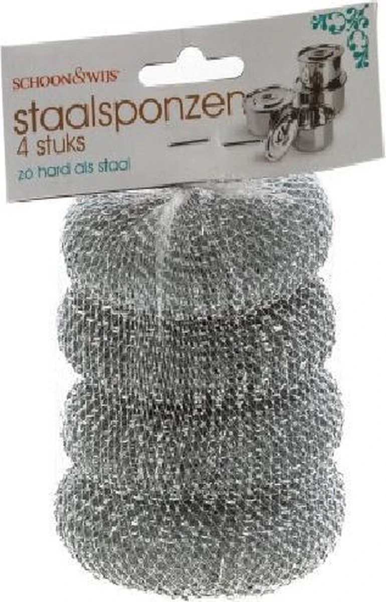 Staalsponzen 4 Delig - Pannenspons - Schuurspons - Roestvrij Staal (RVS) - Staalspons - 4 Stuks 3 Staalsponzen 4 Delig - Pannenspons - Schuurspons - Roestvrij Staal (RVS) - Staalspons - 4 Stuks