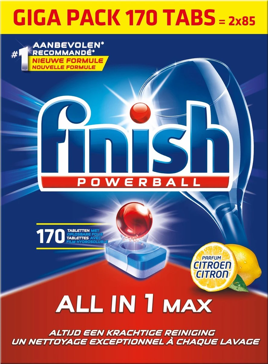 Finish All In 1 Max Citroen - Vaatwastabletten - 170 Tabs - Voordeelpak 3 Finish All In 1 Max Citroen - Vaatwastabletten - 170 Tabs - Voordeelpak