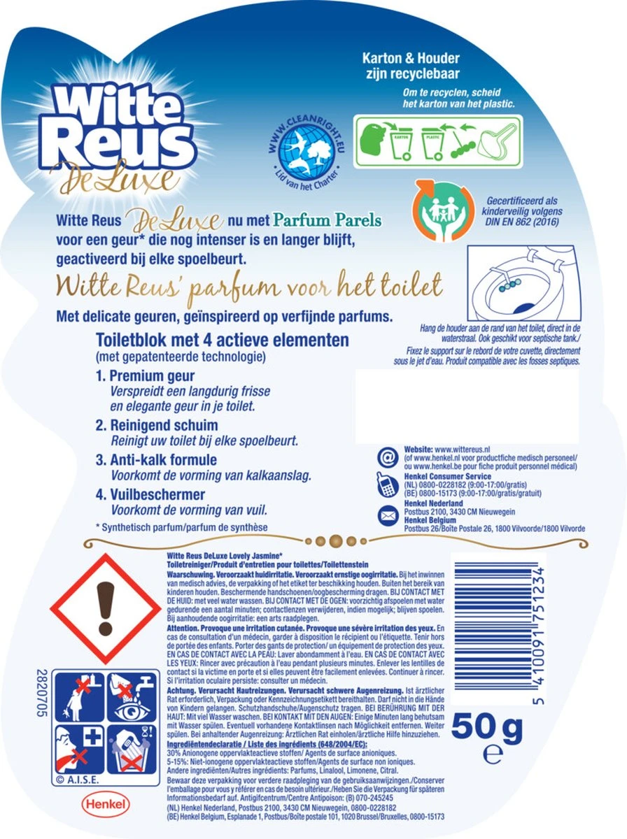 Witte Reus DeLuxe Toiletblok - Lovely Jasmine - WC Blokjes Voordeelverpakking - 10 Stuks 4 Witte Reus DeLuxe Toiletblok - Lovely Jasmine - WC Blokjes Voordeelverpakking - 10 Stuks - Afbeelding 2