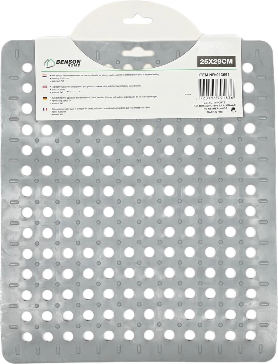 Merkloos Gootsteenmat PVC Vierkant Grijs 28 Cm 5 Merkloos Gootsteenmat PVC Vierkant Grijs 28 Cm - Afbeelding 3